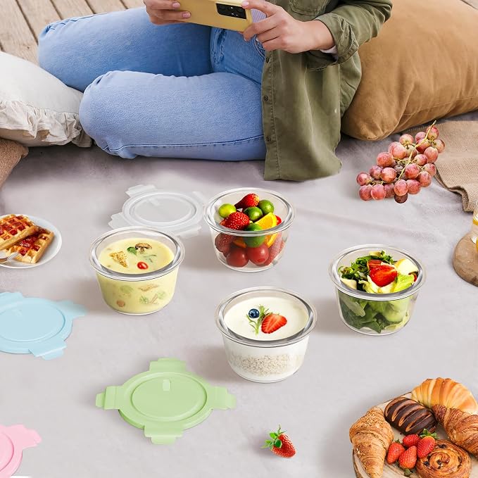 2 Cup/16oz Round Glass Meal Prep Containers with Airtight Lids, 6 Pack | Leakproof丨Borosilicate Glass丨Heat-Resistant丨BPA-Free丨Lunch Soup Leftovers Food Storage丨Microwave Oven Dishwasher Freezer Safe