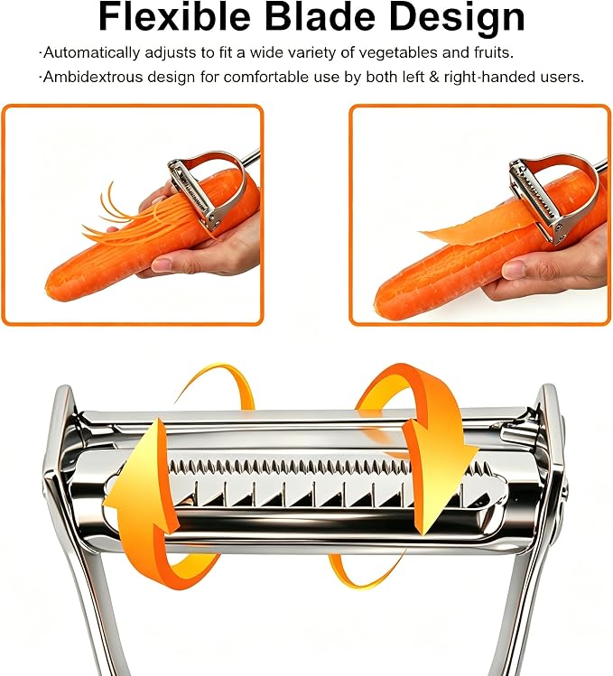 2 in 1 Vegetable Peeler, Stainless Steel Julienne Peeler, Multi-Function Design, Straight-edge blades for Peeling, Serrated blades for Julienne, for Potato Carrot Zucchini Cucumber, Kitchen Gift