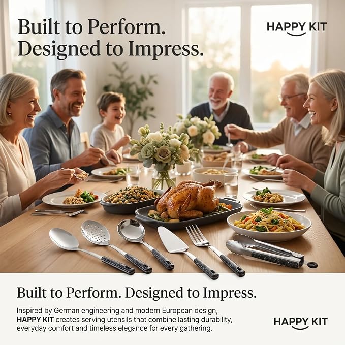 16-Piece Stainless Steel Buffet Serving Set | Premium Serving Utensils with Heat-Resistant Handles for Family Gatherings, Parties, Catering & Holiday Meals
