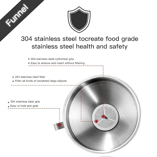 Stainless Steel Funnels for Kitchen Use, Kitchen Metal Funnel Set with Strainer Stainless Steel Funnels for Filling Bottles, Food Grade Funnel Set of 3 Transfer for Liquids Spices