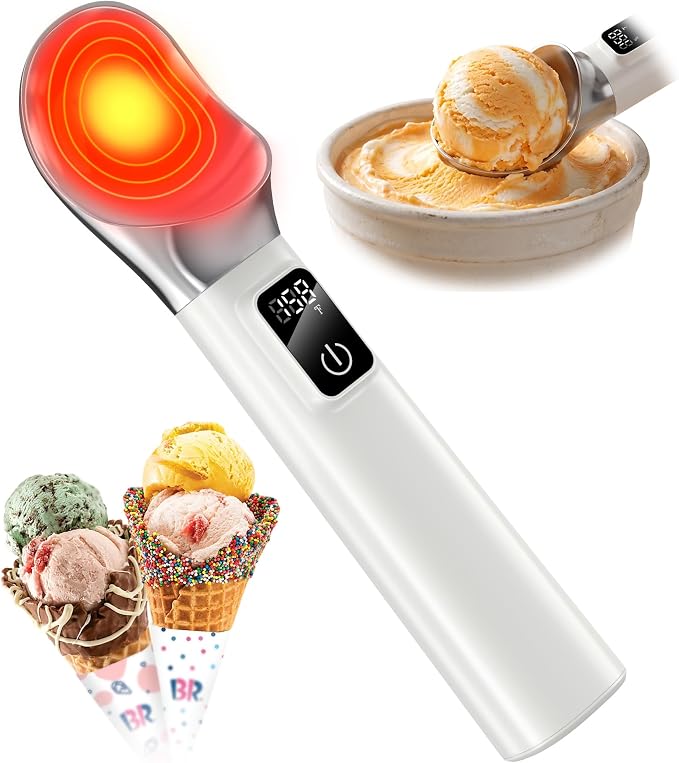 Heated Ice Cream Scoop Rechargeable, Electric Warming Ice Cream Scooper with LED Display, 5000mAh Battery, Food-Grade Metal, Easy Scoop for Hard Ice Cream, Gelato & Frozen Desserts