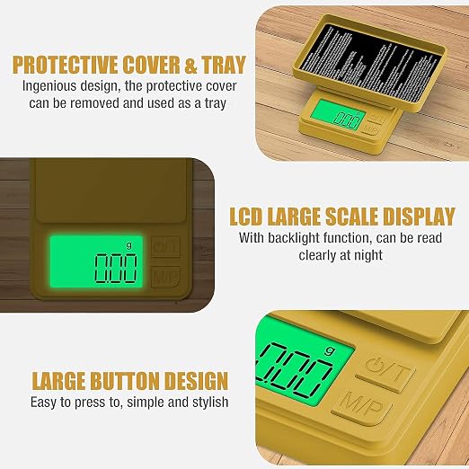 1000g Gram Scale, Diyife 0.01g Precision Pocket Scale with Backlit LCD | 7 Units, Protective Cover, Tare Function, Digital Jewelry Scale for Gold, Gem, Battery Included, Gold