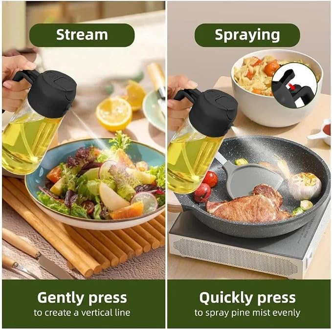 Oil Sprayer & Dispenser | 16oz / 470ml | 2-in-1 | Food-Grade | For Cooking/Air Fryer/BBQ | Black