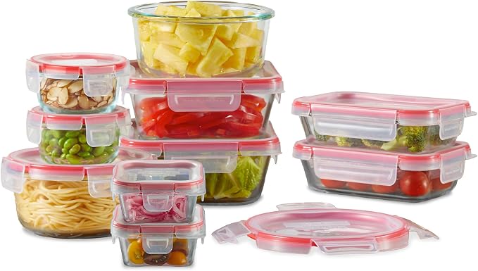 Pyrex Freshlock (10-Pack) Mixed Sizes Airtight Glass Food Storage Set | Plastic BPA-free leakproof locking lids