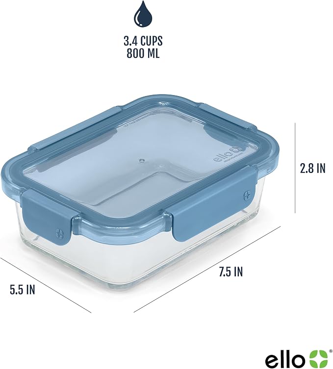 Ello Color Lock 3.4 Cup Glass Meal Prep Containers & Lids, 5 Pack, Desert Festival