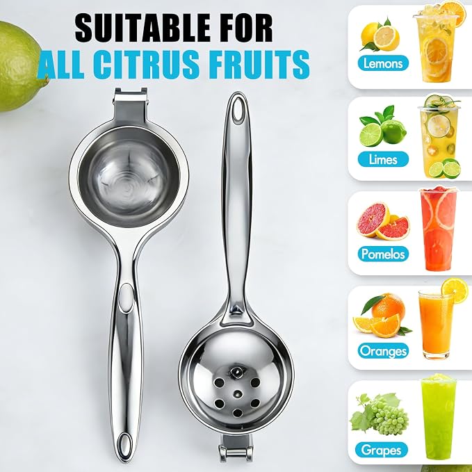 Lemon Juicer Squeezer Manual, Handheld Metal Lemon Lime Squeezer Dishwasher Safe, Heavy Duty Lemon Press Solid Metal is Suitable for Lemon, Lime, and Citrus,Easy to Use and Clean - Silver