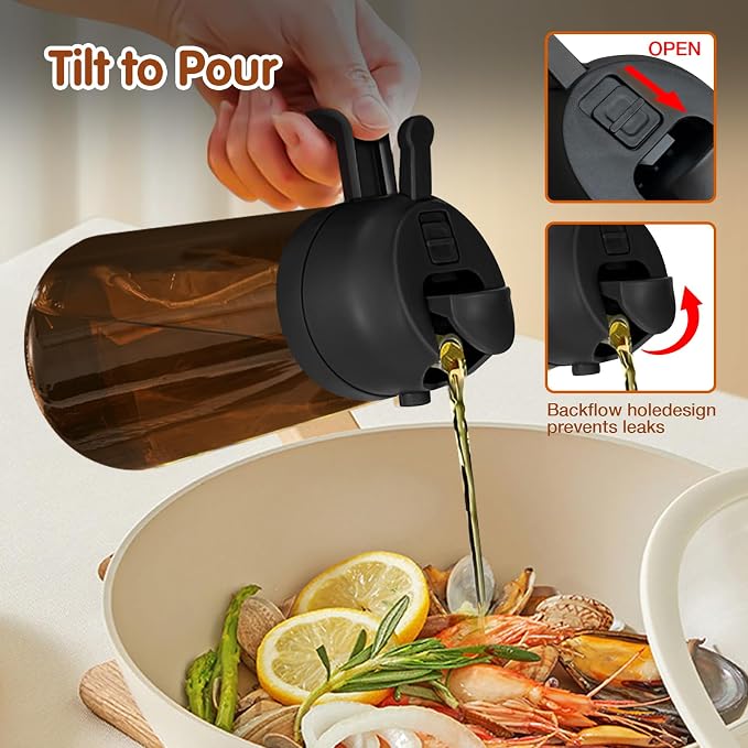 YARRAMATE 16oz/470ml Light Blocking Oil Sprayer for Cooking (Black) | Food-Grade 2 in 1 Olive Oil Dispenser Bottle for Kitchen, Premium Dark Amber Glass Oil Bottle for Air Fryer, BBQ