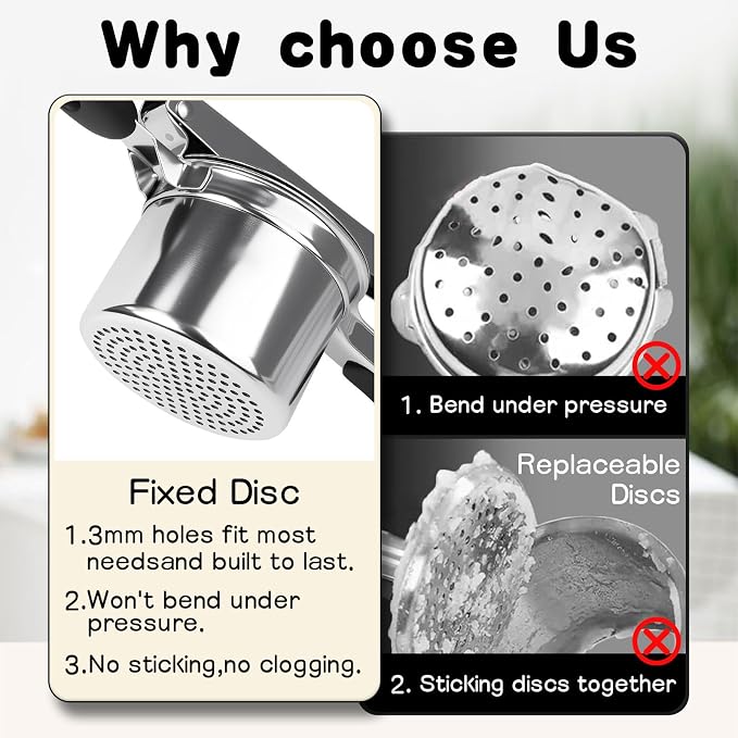 15oz Stainless Steel Potato Ricer - Heavy Duty Mashed Potato Ricer with Silicone Grip, Dishwasher Safe Professional Kitchen Tool for Perfect Mashed Potatoes & Purees