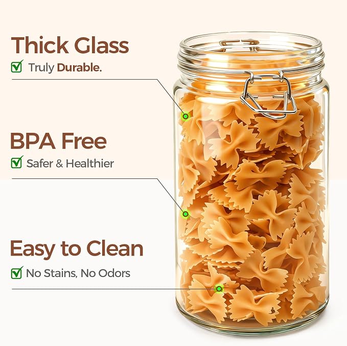 ComSaf Glass Pantry Jars with Airtight Lids 34 oz 3 Pack Coffee Canisters | Flour sugar rice, Sourdough pickling, Pantry organization, Pickling fermenting, Sourdough starter, Cabinet organization