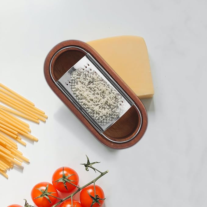 Luxshiny Stainless Steel Cheese Grater with Wooden Box - Multifunctional Vegetable Shredding Tool for Effortless Grating and Slicing in Kitchen