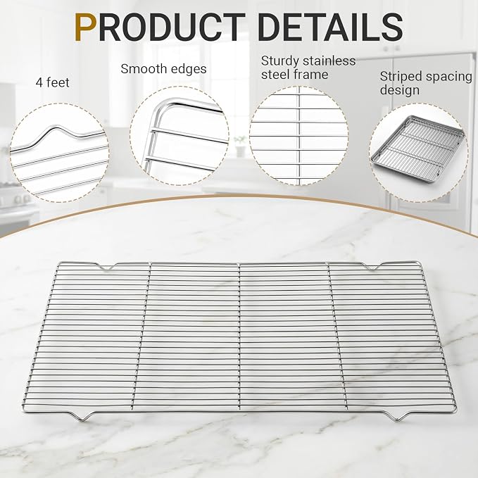 Lounsweer 2 Pcs Cooling Racks, 21L X 13W X 1H Stainless Steel Wire Rack for Baking Sheet, Large Cookie Cooling Rack, Oven Safe Cooking Racks for Sheet Pan, Dishwasher Safe, 2/3 Size