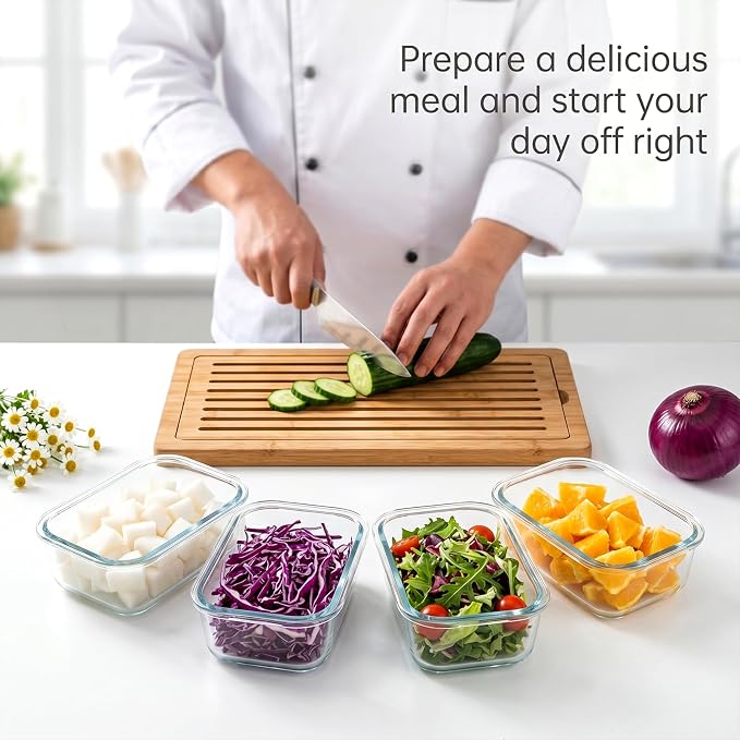 10Pack Glass Food Storage Containers with Glass Lids, 5 x 33oz & 5 x 21oz | Rectangular Meal Prep Containers , Leakproof, Microwave & Freezer Safe, BPA-Free Glass Meal Prep Bowls for lunches