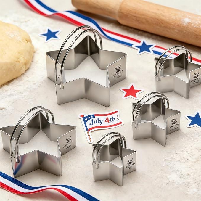 Star Cookie Cutters (5 Pieces/Set),Biscuit Cutter Set with Handle and Big Ring, Professional Baking Dough Cutter Tools for Cakes, Sandwiches, Donuts, Dumplings