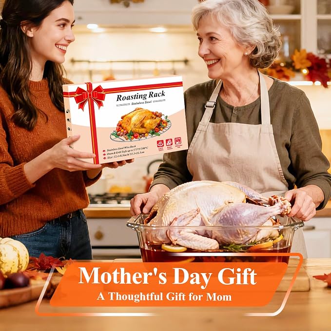 DePango Oval Turkey Roasting Rack,12 Inch Stainless Steel Rack for Thanksgiving Christmas Gifts, Non-Stick Wire Rack Safe for Thanksgiving Turkey, Roasting and Cooling