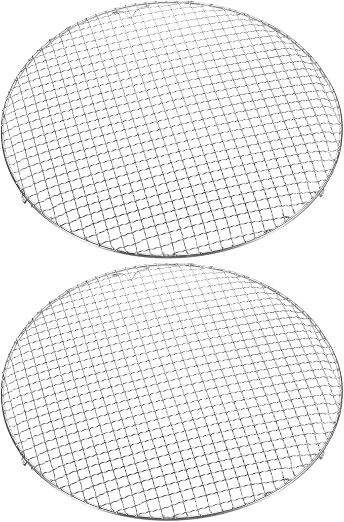 HARFINGTON 2pcs Round Cooking Rack 16-inch 201 Stainless Steel Cross Wire Barbecue Grill Net with 20mm Legs for Cooking Baking Steaming BBQ