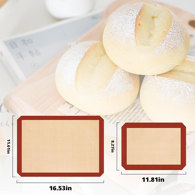 Silicone Baking Mats 3 Pack, Nonstick Cookie Sheet | 2 Half +1 Quarter Sheets, Easy to Clean & Reusable, Heat Resistant, Making Cookies, Macaroons, Bread