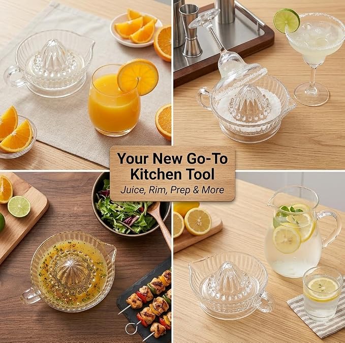 Glass Lemon Squeezer Citrus Juicer Reamer | Heavyweight Glass Orange Lime Juicer with Handle & Pour Spout, Dishwasher Safe for Fresh Juice, Cocktails & Cooking