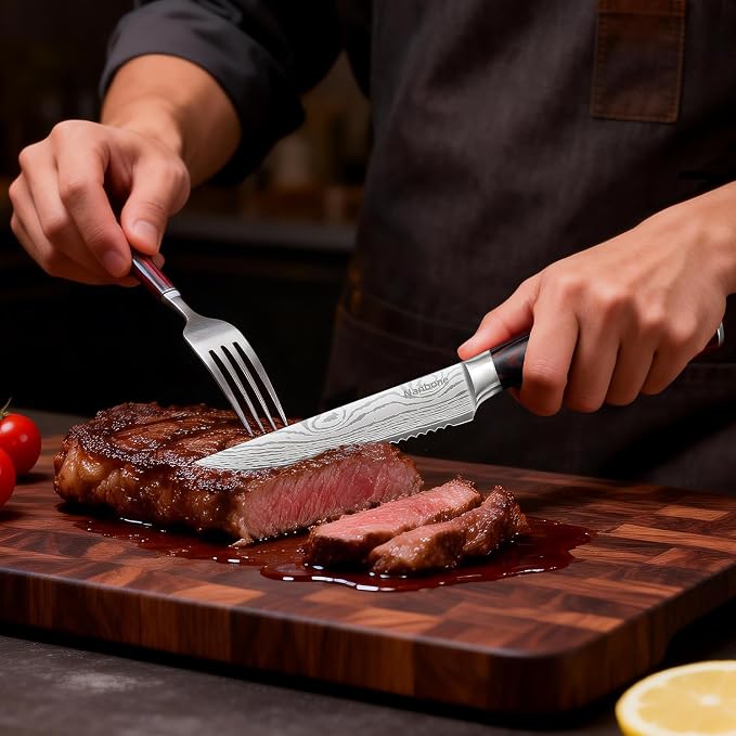 4.5 Inch Serrated Steak Knife - Ultra Sharp Serrated Knife Japanese High Carbon Steel Blade, Ergonomic Handle, Premium Kitchen Cutlery for Steak, BBQ & Outdoor Meals