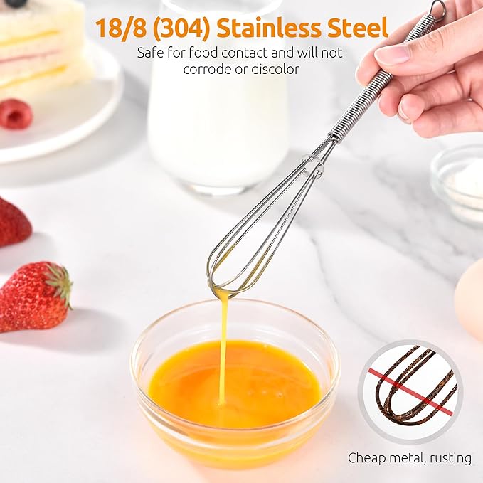 U-Taste 7" Mini Whisk for Cooking: 18/8 Stainless Steel Small Metal Kitchen Wisk, Tiny Hand Mixing Tool for Coffee, Egg, Sauce, 6-Wires Compact Head for Baking, Beating in Bowl, Mug, Jar (Set of 2)
