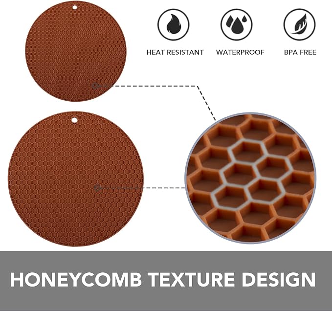 4 Pack Silicone Trivet for Hot Dishes | Heat Resistant Silicone Pot Holders for Kitchen Countertops, Hot Dishes, Jar Opener, Spoon Holder, Easy to Wash, Brown
