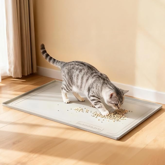 Under Sink Mat 25 X 19, Waterproof Silicone Cabinet Kitchen Liner, Beige | BPA-Free Raised-Edge Cabinet Protector & Leak Tray for Bathroom Cabinets, Boots, Pet Feeding Dog & Cat Mats, Dishwasher Safe