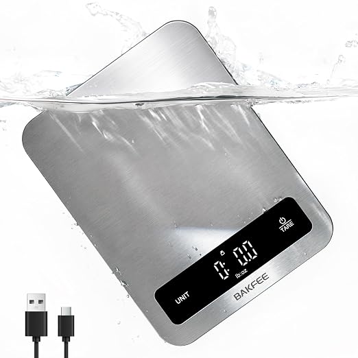100% Waterproof Food Scale, IP67 Digital Kitchen Scale, Rechargeable (USB-C), 0.1oz/1g Precision, 22lb Capacity, Stainless Steel & Tempered Glass, for Cooking, Making Sourdough Bread, Black