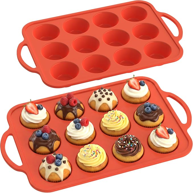 2Pack Silicone Muffin Pan for Baking - Cupcake Pans with Metal Frame