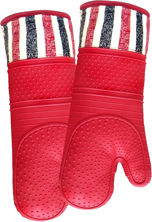 Heat Resistant 550 Degree Oven mitt, Silicone Oven Hot Mitts - 1 Pair, Extra Long Professional Baking Oven Gloves - Food Safe,Pot Holders Cooking,Grilling,Kitchen (red Mittens)