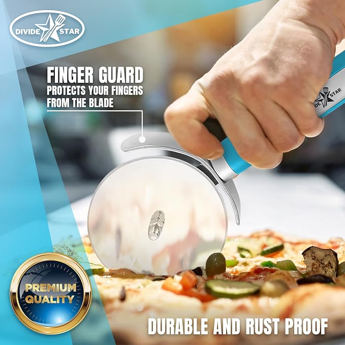 DIVIDESTAR Pizza Cutter Wheel, 4", Blue | Sharp Stainless Steel Blade, Ergonomic Grip, Dishwasher Safe, For Thick Crust, Flatbreads, Dough