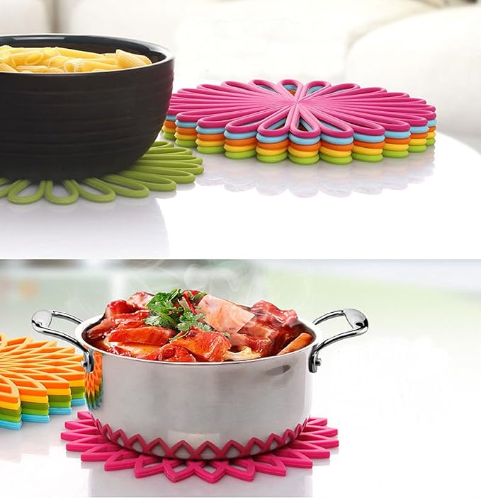 ME.FAN Silicone Trivet Mat - Kitchen Hot Pads for Pots & Dish - Insulated Teapot Trivet - Flexible, Durable, Non-Slip Large Coasters 3 Set Orange