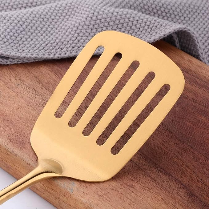 Slotted Spatula, Stainless Steel Cooking Slotted Turner For Cooking with Ergonomic Easy Grip Handle - Grill Spatula For Frying, Cooking, Draining