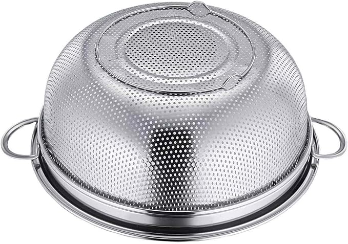 TeamFar Colander, 3qt Colander Strainer Stainless Steel, Solid Handle & Elevation Base, Micro-perforated & Dishwasher Safe