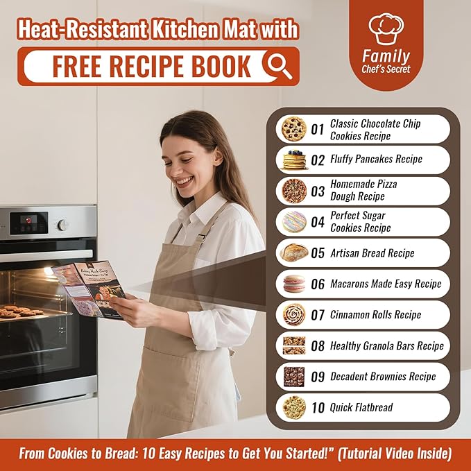 Silicone Baking Mat with 10 Recipes, Extra Thick Silicone Mats for Baking, Non Stick Pastry Mat for Rolling Dough, Silicone Macaron Baking Mat for Cookie,Bread,Pizza,Fondant Mat, Oven&Dishwasher Safe