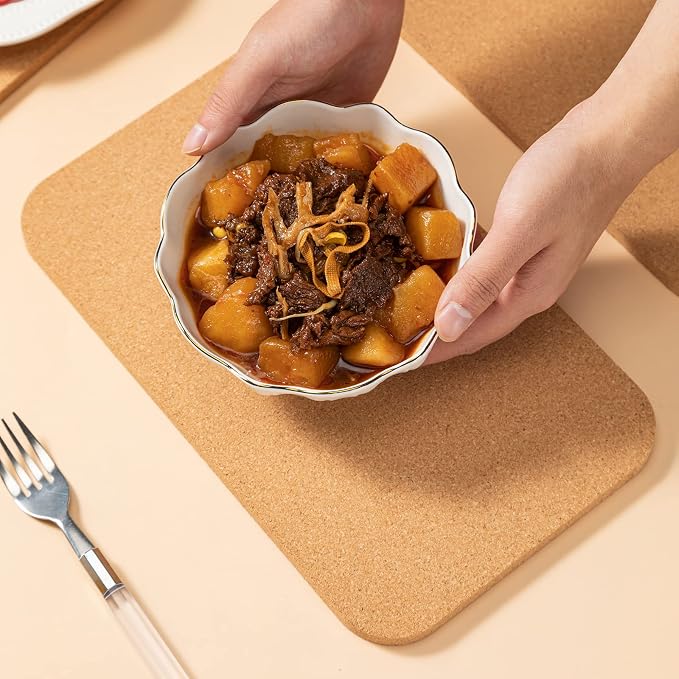 Rectangle Cork Trivets Set - 12 Pack, 12" x 7" x 0.4" Thick, Heat-Resistant Cork Hot Pads for Countertop, Table, and Kitchen, Perfect for Hot Pots and Pans