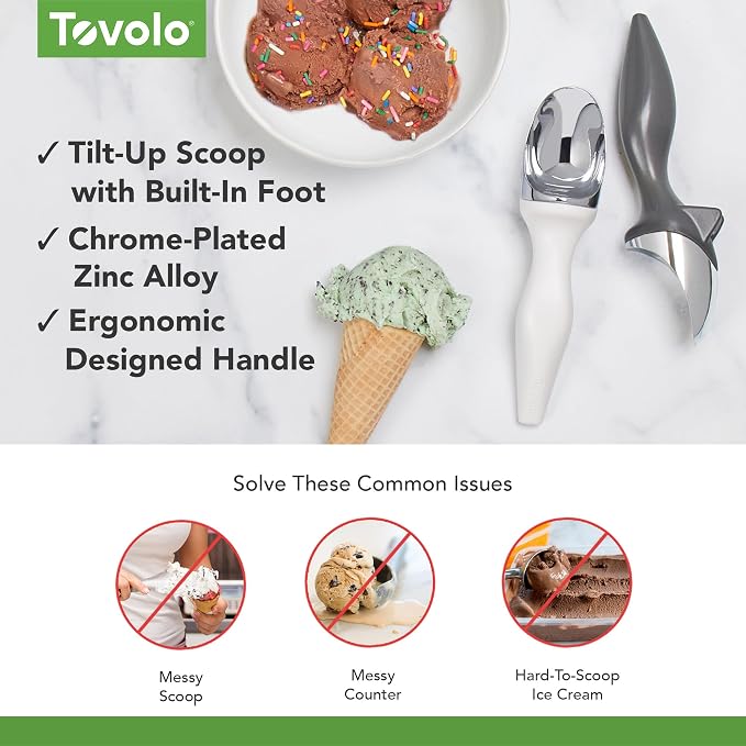 Tovolo Ice Cream Scoop Charcoal Gray Dishwasher Safe Heavy Duty Ice Cream Scooper with Elevated Tilt Up Design, Heat Retaining Ice Cream Scoops with Non Slip Handle for Cookie Dough, Gelato, Sorbet
