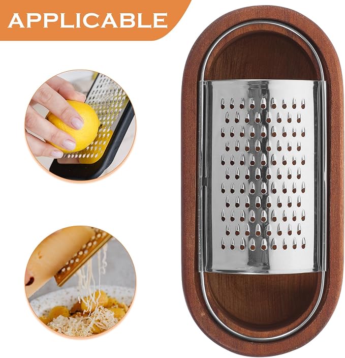 Luxshiny Stainless Steel Cheese Grater with Wooden Box - Multifunctional Vegetable Shredding Tool for Effortless Grating and Slicing in Kitchen