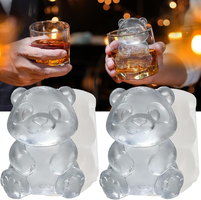 3D Panda Ice Cube Silicone Molds Tray for Whiskey, Cocktail, Drink, Bar; Rich Details. Fun Animal Mold for DIY Craft Taba Squishy Chocolate Soap Candle Resin Gift for Women Girls Boys; 2 Pack