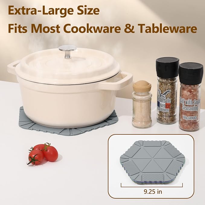 Magnetic Silicone Trivet & Pot Holder, Kitchen Heat Resistant Mat | Trivets for Hot Dishes, Hot Pots & Pans, Non-Slip Hot Pads for Countertops & Dining Table & Oven, Jar Opener & Spoon Rest