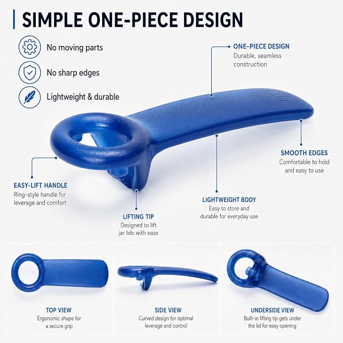 Brix Original Easy Jar Key Opener, Frosted Blue, Vacuum-Seal Release Tool For Stubborn Lids, Arthritis And Carpal Tunnel Aid