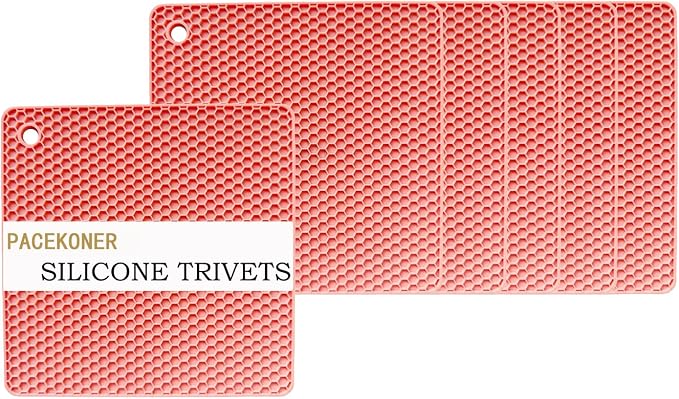 6-Pack Silicone Trivet Mats, Heat Resistant Hot Pads, Dishwasher Safe Kitchen Mats, BPA-Free Pot Holders for Table, Countertop, Stove, Honeycomb Design (Pink, 7" Square)