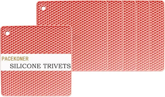 6-Pack Silicone Trivet Mats, Heat Resistant Hot Pads, Dishwasher Safe Kitchen Mats, BPA-Free Pot Holders for Table, Countertop, Stove, Honeycomb Design (Pink, 7" Square)