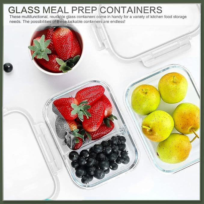 10 Packs 30 oz Glass Meal Prep Containers with Lids, White | Glass Food Storage Containers with Lids,Airtight Lunch Bento Boxes,Microwave, Oven, Freezer and Dishwasher