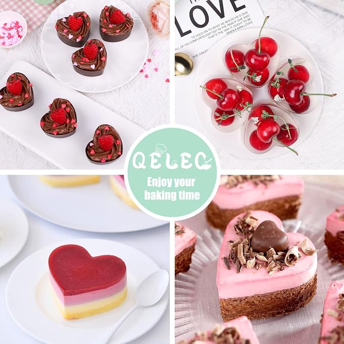 QELEG 2 Pack Silicone Heart Molds, Mini Cake Heart Pan, Baking Molds for Homemade Muffins, Ice cube tray Chocolate Bomb, Candles, Cupcakes, Brownies, Tartlets and Egg Bites 2Pcs/8-Cavity