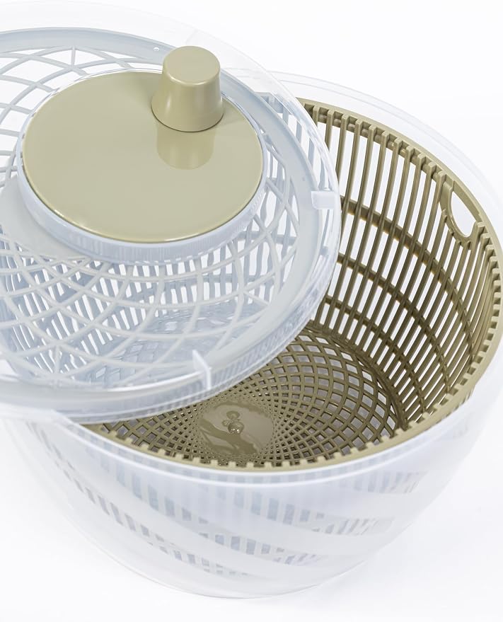 BranQ Home essential GreenSpin Manual Salad Spinner for Drying Salad, Vegetables, Fruits or Herbs, Basket Volume 6 L, Made from BPA Free Plastic, Dimensions: 26 x 26.5 x 17.5 cm