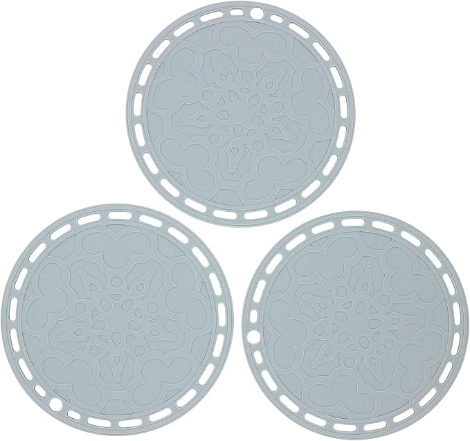 Silicone Trivet Mat for Pots and Pans Big Round Silicone Pot Holder Hot Pads Trivets for Hot Dishes and Pots, Hot Mats for Countertop Tables Spoon Rest Set of 3 (Grey)