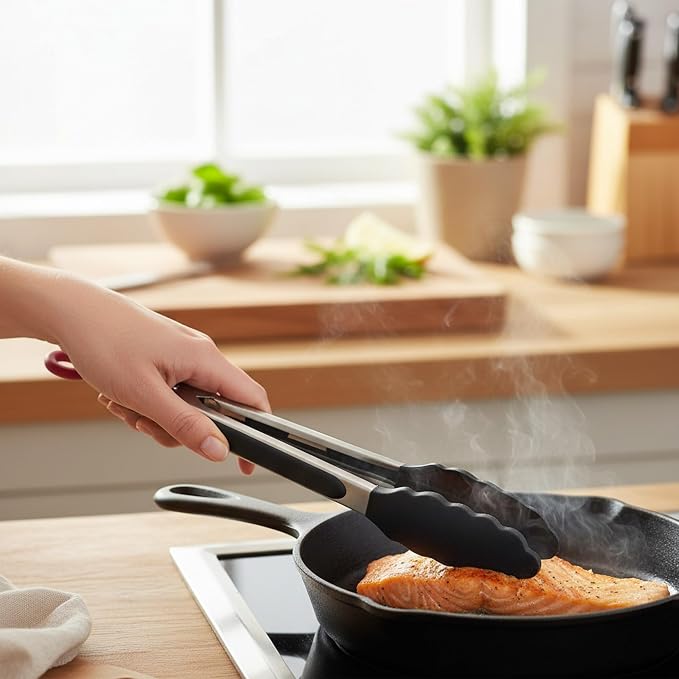 Jata Hogar AC35 Silicone Kitchen Tongs Black Ergonomic Handle Essential Line