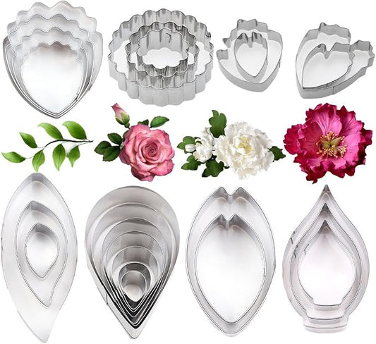 26Pcs Stainless Steel Gum Paste Flower and Leaf Cutter Set Fondant Flower Cookie Cutter Sugarcraft Making Tool for Wedding,Birthday Cake Decorating