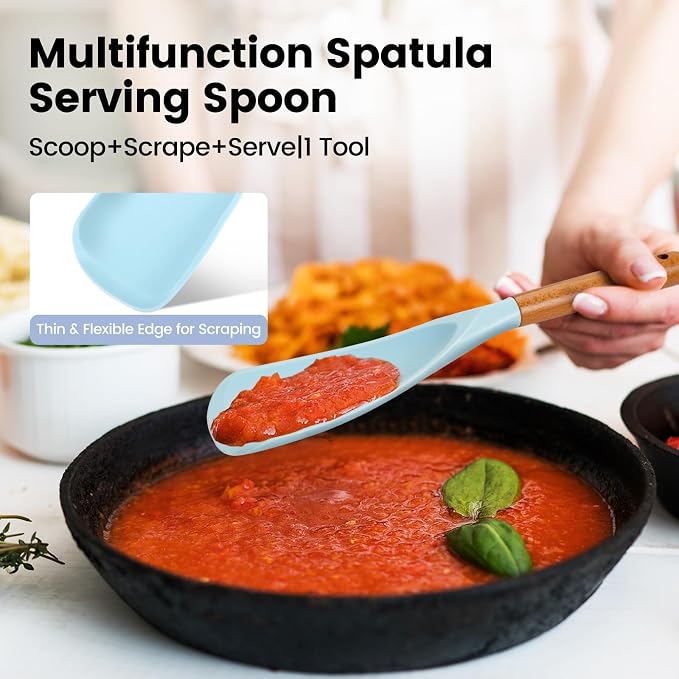 Large Silicone Cooking Spoons Set, 2 Pcs Heat Resistant Serving Spoon, Multifunction Nonstick Spatula Spoon, Kitchen Cucharras de Silicona Cocina for Mixing, Stiring, Basting, Scooping, Scraping