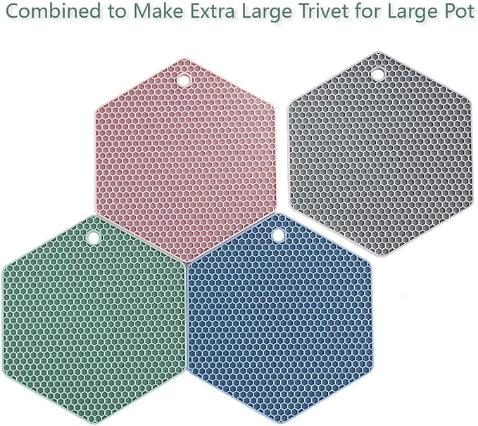 4 Packed Silicone Trivet Mats - DIY Different Size Dish Drying Mat, Hot Pot Holder for Pots & Pans, Non-Slip & Heat Resistant Kitchen Hot Pads for Countertops & Table, Navy Blue