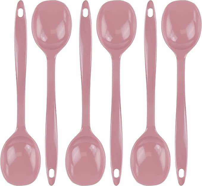 Reston Lloyd Cooking Spoon for Serving, Basting, Mixing, Heat Resistant, BPA Free Melamine 11 inch Utensil with Ergonomic Handle, Set of 6, Pink